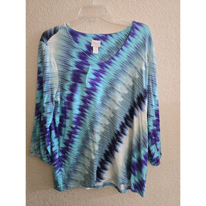 Chico's Teal Purple Long Sleeve Tee Top NWT